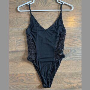 Black Side Embroidered Body Suit